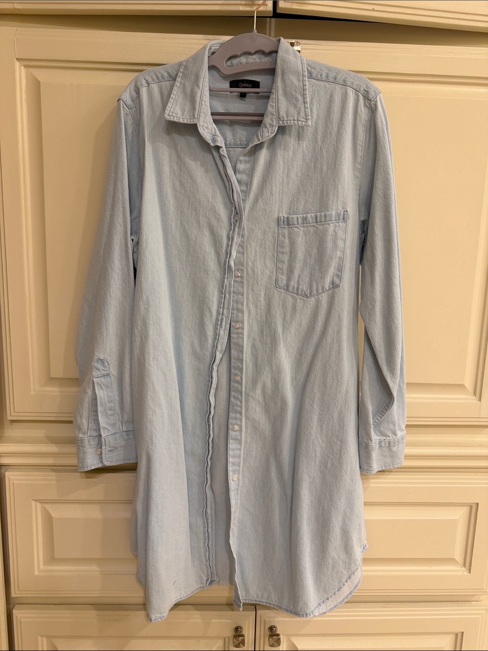 Quince Distressed Denim Shirt Dress - Light Chambray